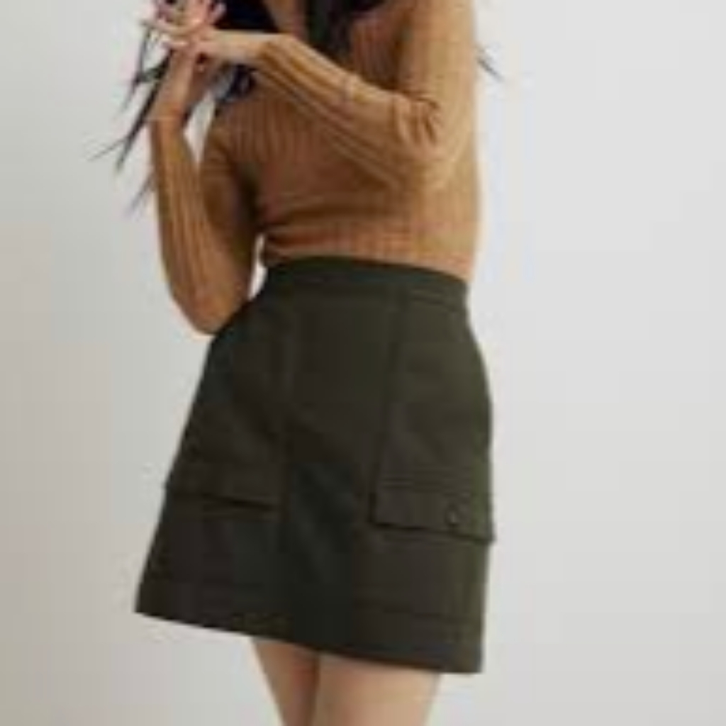 Madewell Wool Blend Cargo Mini Skirt, Size 8, Heather Expedition Green